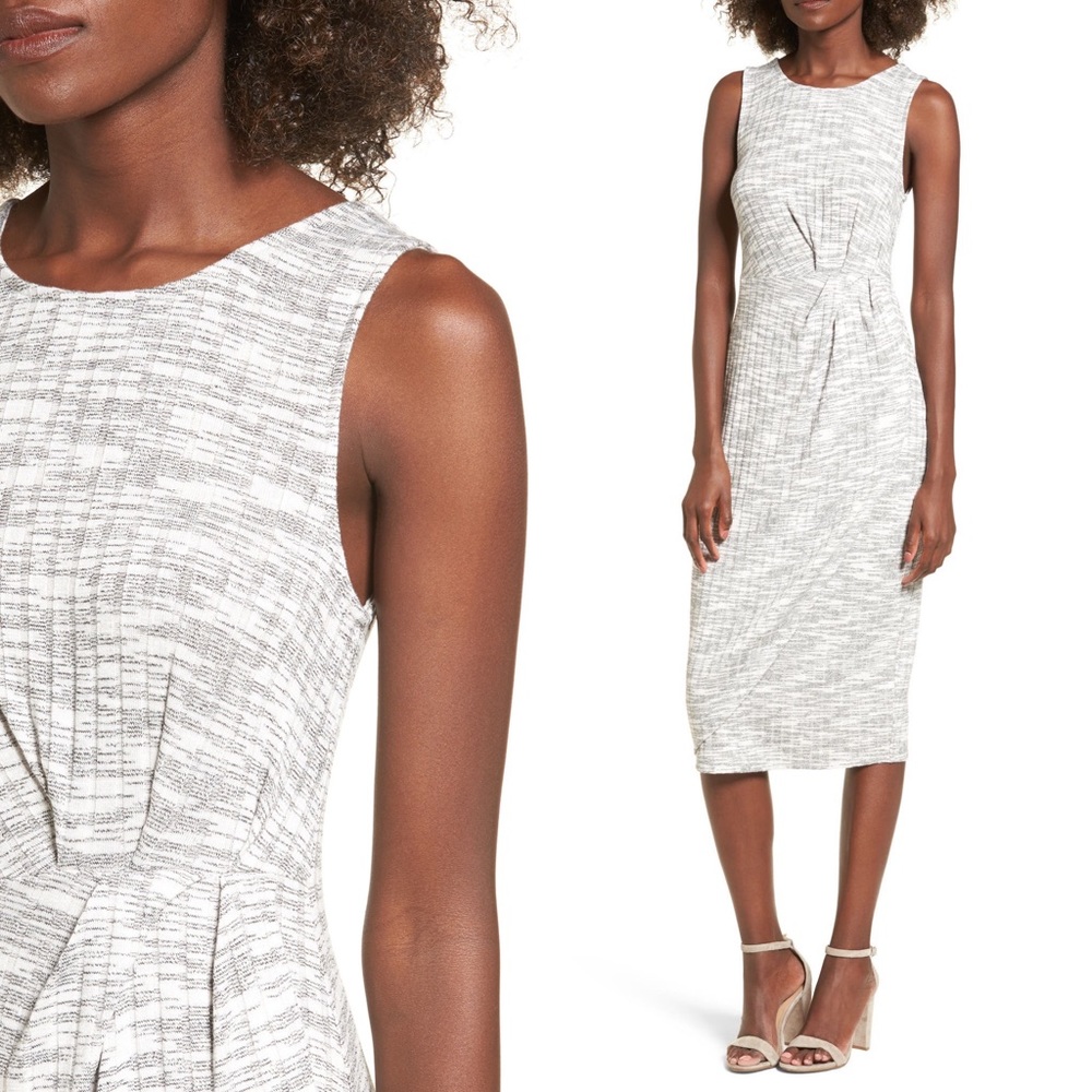 BP. Gathered Waist Midi Dress Heathered White Grey